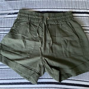 Olive green linen shorts